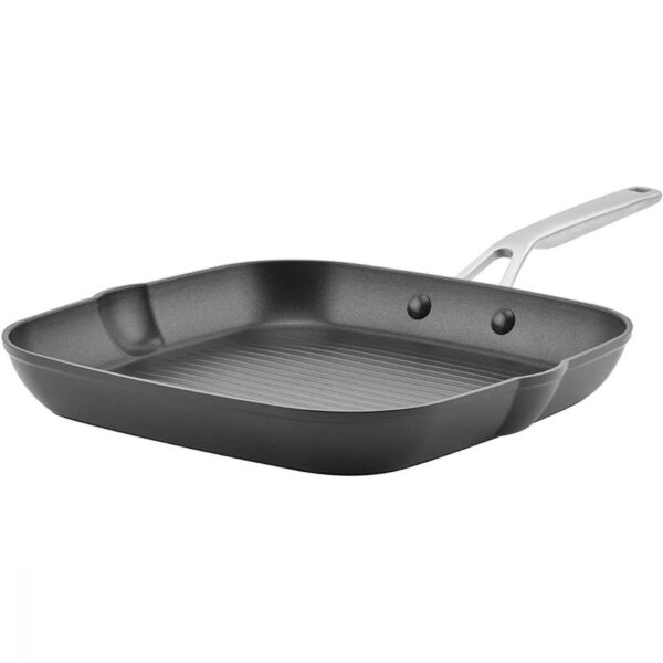 KitchenAid Nonstick Hard Anodized Induction Square Grill Pan/Griddle with Pouring Spouts | 11.25"