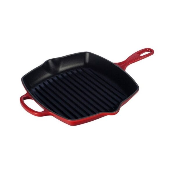 Le Creuset 10.25" Square Signature Cast Iron Grill Skillet | Cerise/Cherry Red