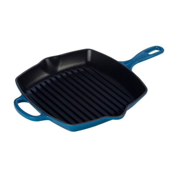 Le Creuset 10.25" Square Signature Cast Iron Grill Skillet | Marseille Blue