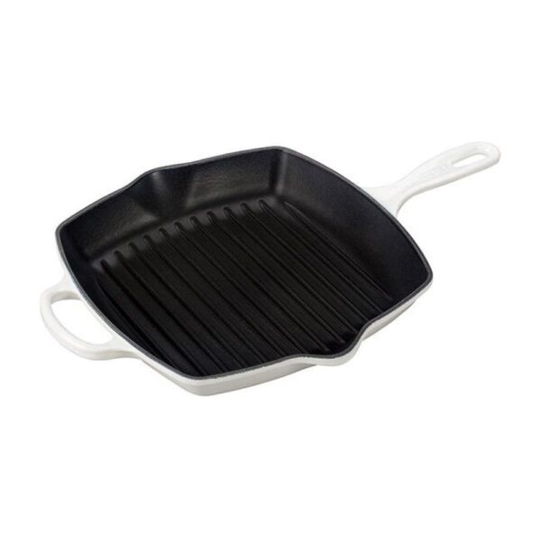 Le Creuset 10.25" Square Signature Cast Iron Grill Skillet | White